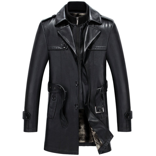 Leather men's mid-length sheepskin suit jacket coat