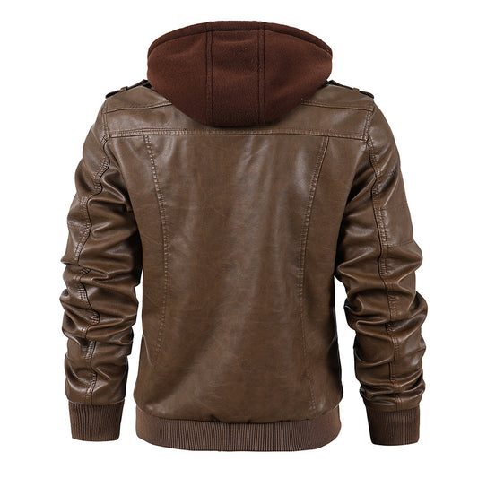 Leather men's jackets stand collar men.