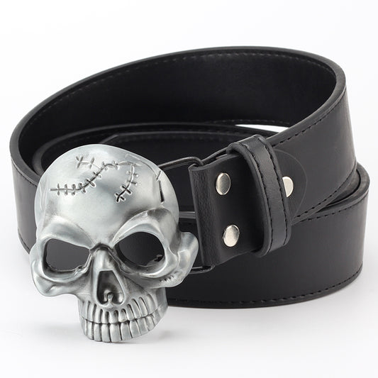 Skull head leather unisex belt gangster vagabond biker's belts