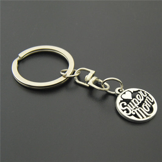 1PC Super Mom Key Chain Round Key Ring Diy Mothers Day Gift For Mother