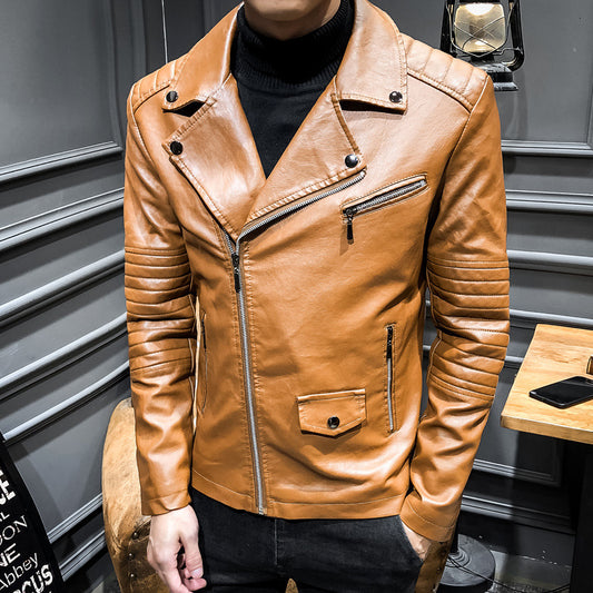 Men's Leather Slim PU Leather Jacket Lapel Jacket