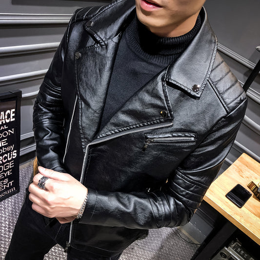 Men's Leather Slim PU Leather Jacket Lapel Jacket