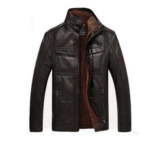 Men's Leather Jacket For Winter Male Coats Zipper Winter Down Biker