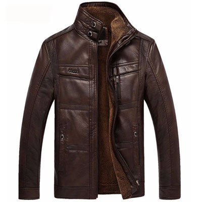 Men's Leather Jacket For Winter Male Coats Zipper Winter Down Biker