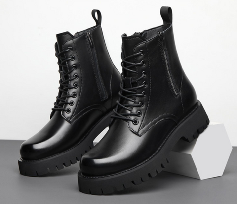 Add High Pile Platform Really Leather Shoes Men Zipper Boots