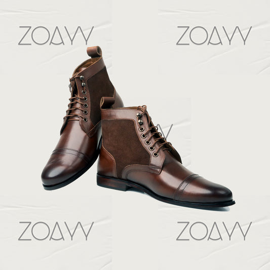 Scoria Brown genuine leather ankle boots men's shoes