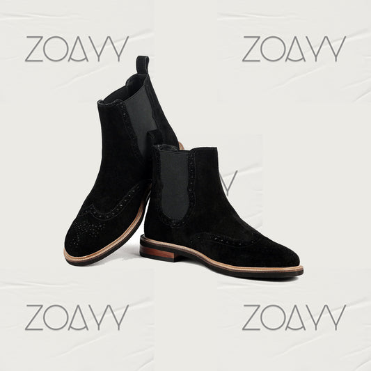 Bologna Black genuine leather ankle boots men's shoes