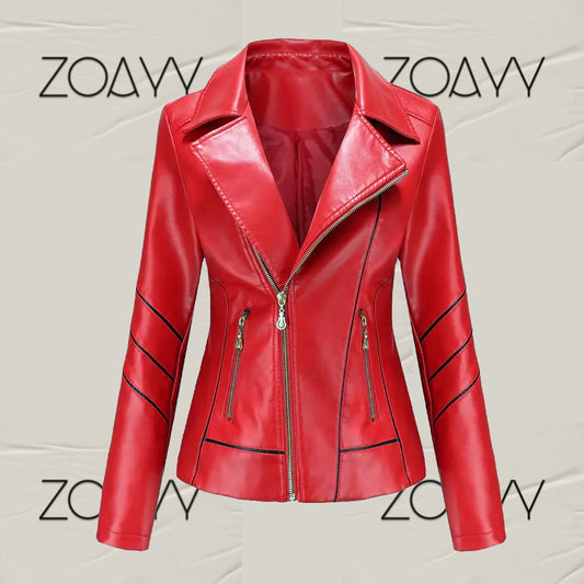 Women's New Design Very Comfortable Genuine Leather Jackets Red