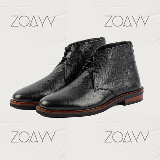 Fulton Black genuine leather ankle boots men's shoes