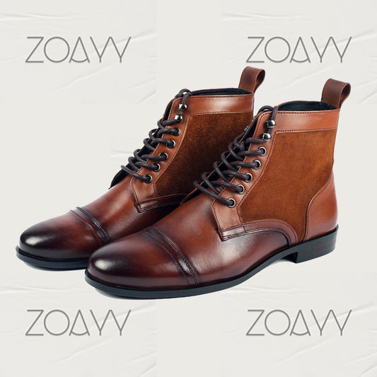 Bursa brown genuine leather ankle boots men's shoes