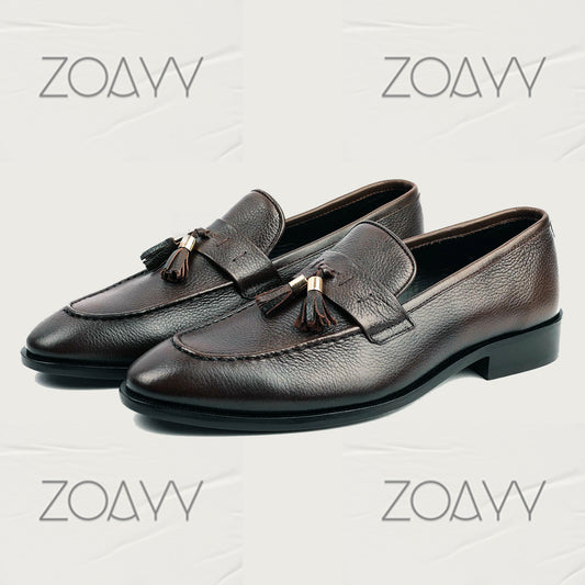 ZOAYY Tassel Brown shoes genuine leather Handmade Loafers