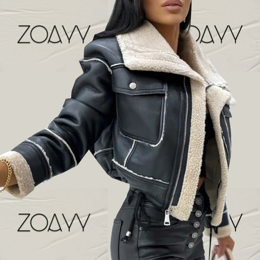 Zoayy Women's Outdoor Genuine Leather Jackets Black