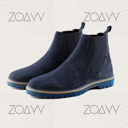 Thiago Blue genuine leather ankle boots men's shoes