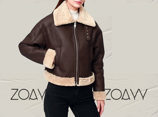 Women's Genuine Leather Zip Coat Brown Punk Jacket