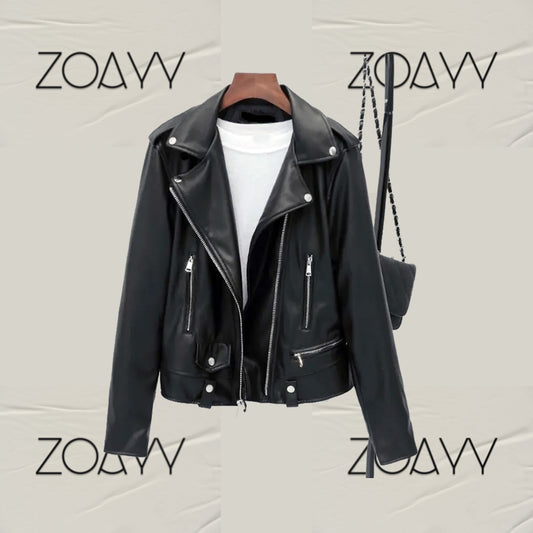 Women's Genuine Leather short slim coat, Jackets Black