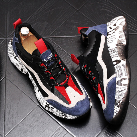 Black Rivet Color Matching Graffiti Red Soled Shoes