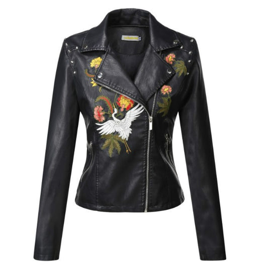 Embroidered leather jacket