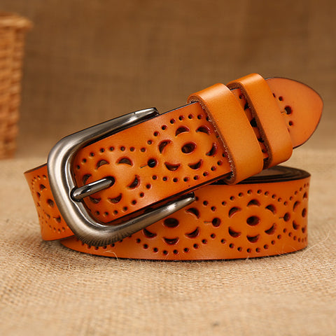 Women's hollow leather belt