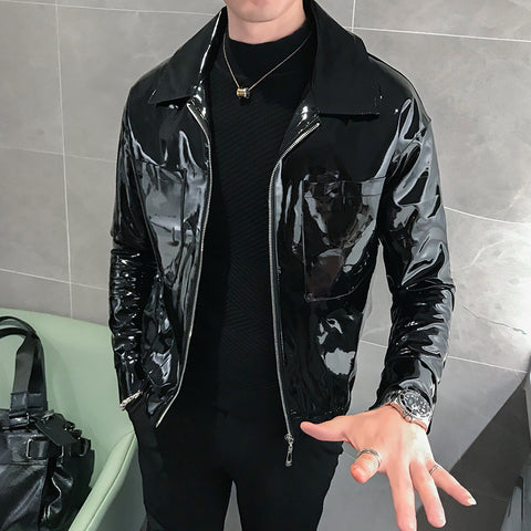 Handsome motorcycle jacket PU leather leather lapel jacket