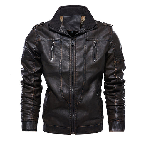 Washed leather jacket