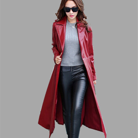 Thin PU leather long leather jacket