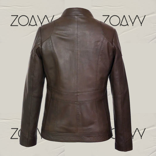 Women's Genuine Leather Bomber Jacket Brown