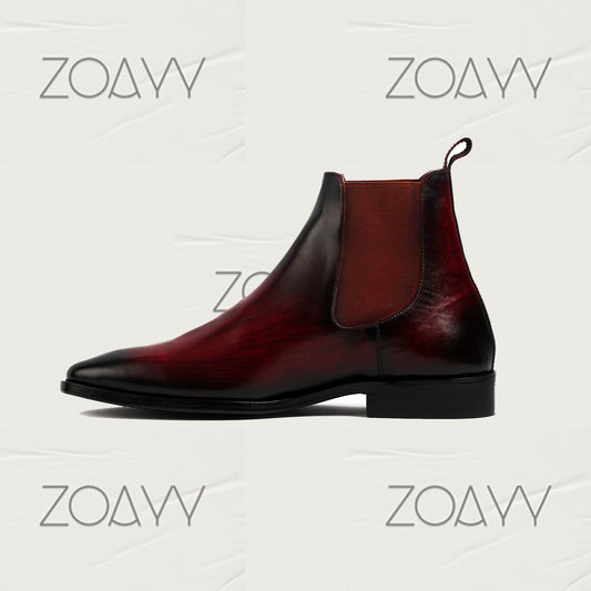 Como Burgundy genuine leather ankle boots  men's shoes