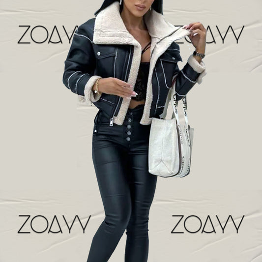 Zoayy Women's Outdoor Genuine Leather Jackets Black