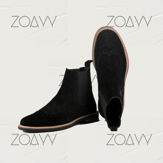 Bologna Black genuine leather ankle boots men's shoes