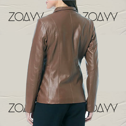 Women's New Arrivals Long Genuine Leather Jacket Chocolate Color