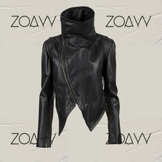 Women's New Fashion Genuine Leather Jacket Black