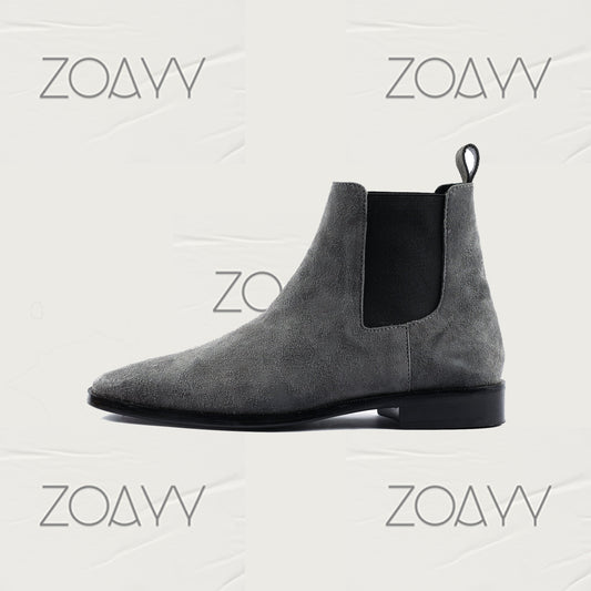 Ash Grey genuine leather ankle boots men's shoes