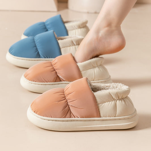 Winter Thickened Warm Cotton Shoes With Back Heel Mixed-color Down Cloth Slipper For Couple Garden Outdoor Indoor Floor Home Slippers Women