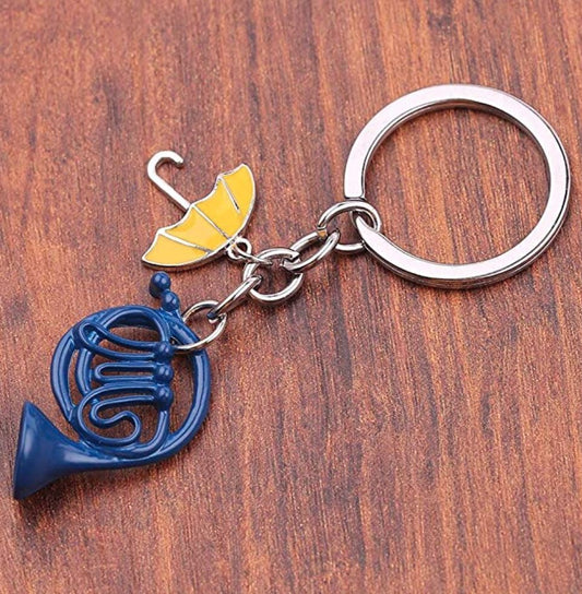 Blue French Horn And Yellow Umbrella Keychain