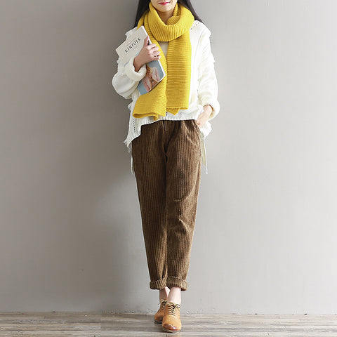 Large Size Women's Art Fan Xian Thin Corduroy Pants Autumn And Winter Loose Casual Trousers