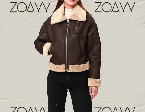 Women's Genuine Leather Zip Coat Brown Punk Jacket