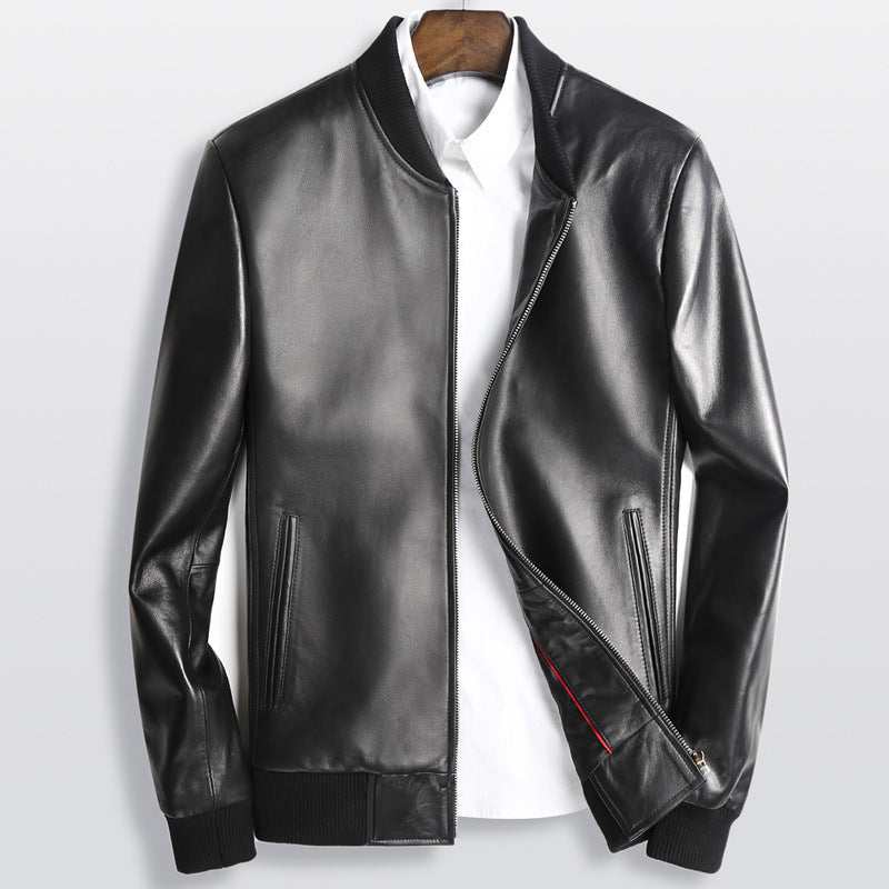 Leather men's baseball collar leather jacket