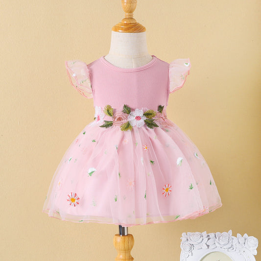 Summer Flower Decorative Mesh Baby Girl Dress