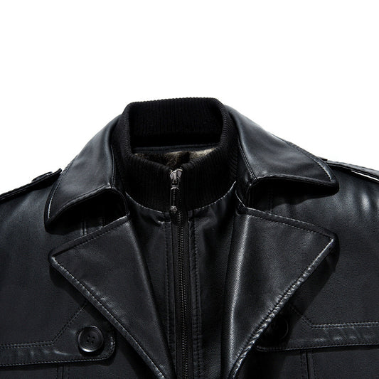Leather men's mid-length sheepskin suit jacket coat