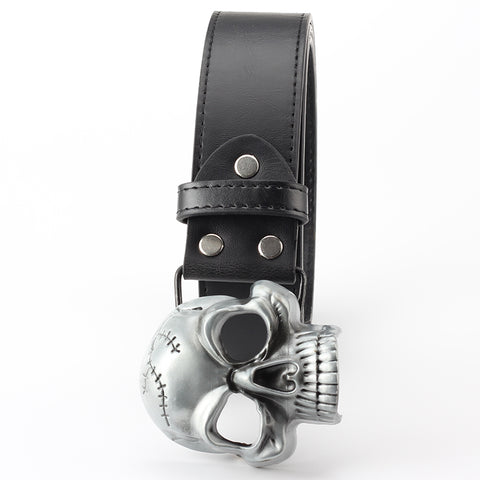 Skull head leather unisex belt gangster vagabond biker's belts