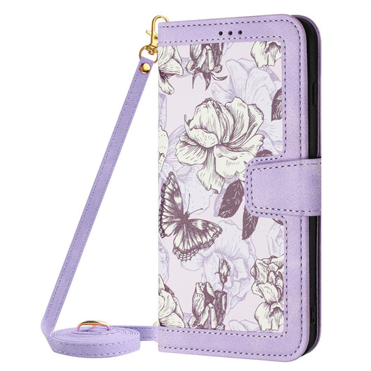 Small Floral Flip Leather Case Lanyard Phone Case