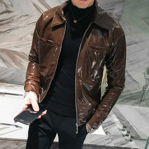 Handsome motorcycle jacket PU leather leather lapel jacket