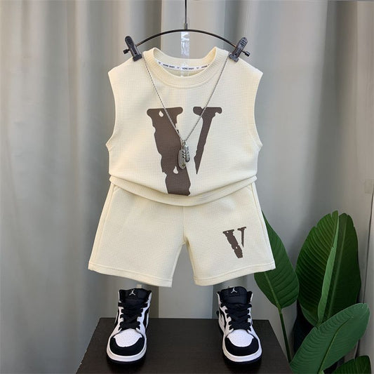 Boys' New Fashionable Summer Clothing Sleeveless Gym Clothes Pu Shuai Two-piece Suit
