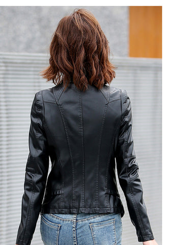 Suit collar fashion biker leather jacket woman fashion biker's jackets & coats