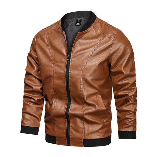 Men Casual Leather Jacket Zipper Leather