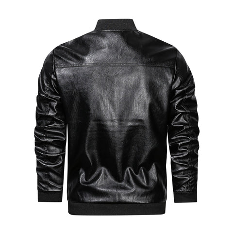 Men Casual Leather Jacket Zipper Leather
