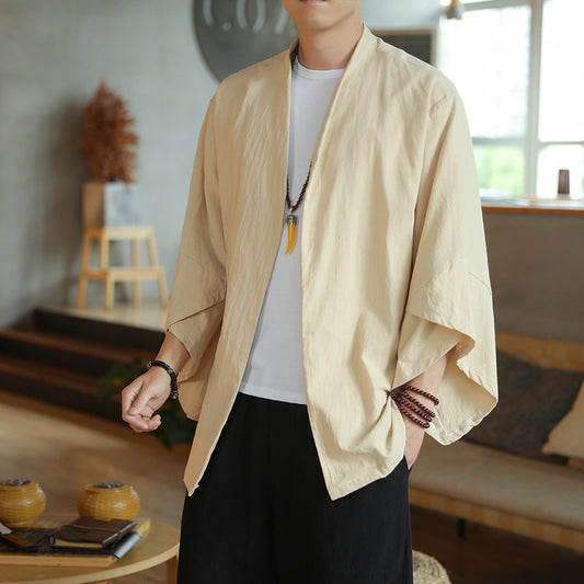 Chinese Style Solid Color Summer Thin Cotton Linen Coat Cardigan
