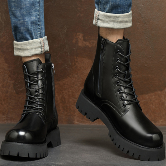 Add High Pile Platform Really Leather Shoes Men Zipper Boots