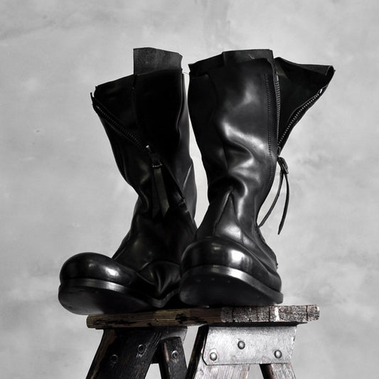 Japanese Irregular Deconstructed Leather Boots Men Retro
