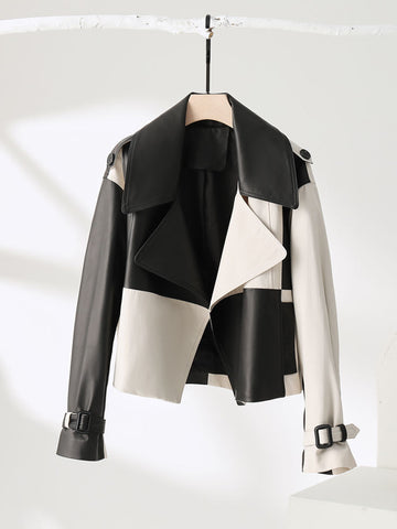 Soft PU Leather Jacket Splicing Coat Loose Western Style Jacket